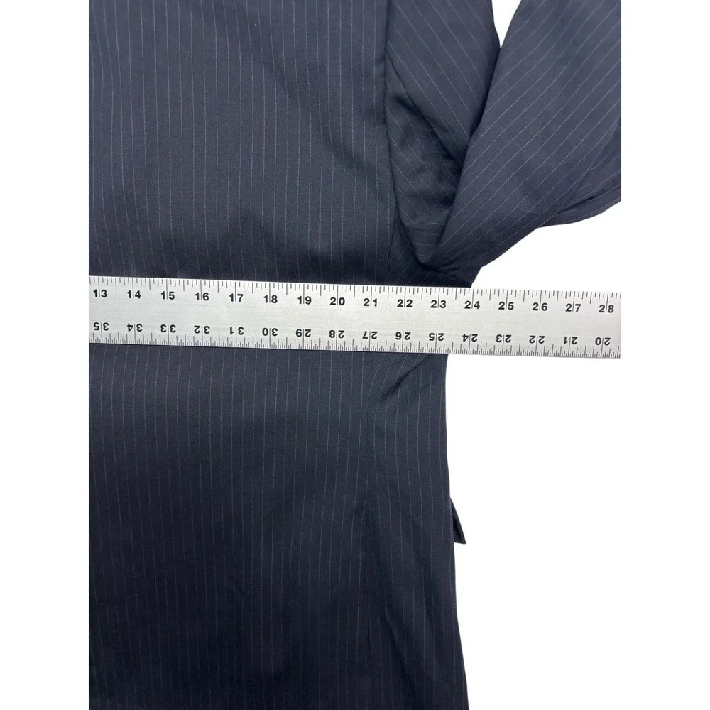 Bespoke 46R 37x31 Navy Blue Pinstripe All Season Wool 2pc Pant Suit Pleated